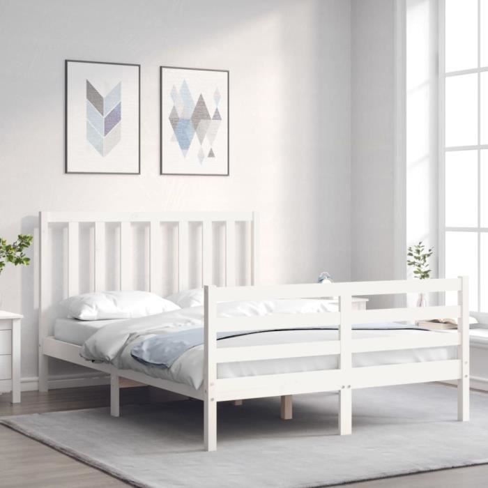 VidaXL Bed Frame with Headboard White 140x200 Cm Solid Wood 3193792