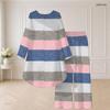 Plus Size Women Abstract Printed Two Piece Set Round Neck Long Sleeve High Low Top Wide Leg Pants
