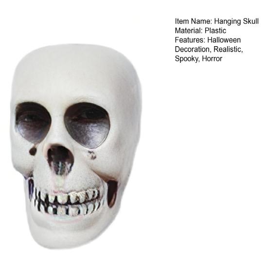 Halloween Hanging Skull Decoration Realistic Plastic Human Head Prop Spooky Skeleton Head Ornament with Lanyard for Home Party Haunted House Decor