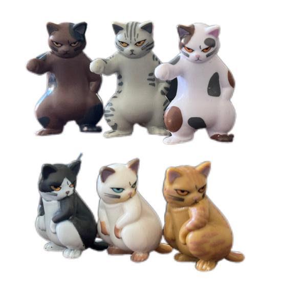 6Pcs Threatening Cat Figurine PVC Cartoon Social Kitten Statue Animal Sculpture Home Office Desktop Bookshelf Decoration Ornament