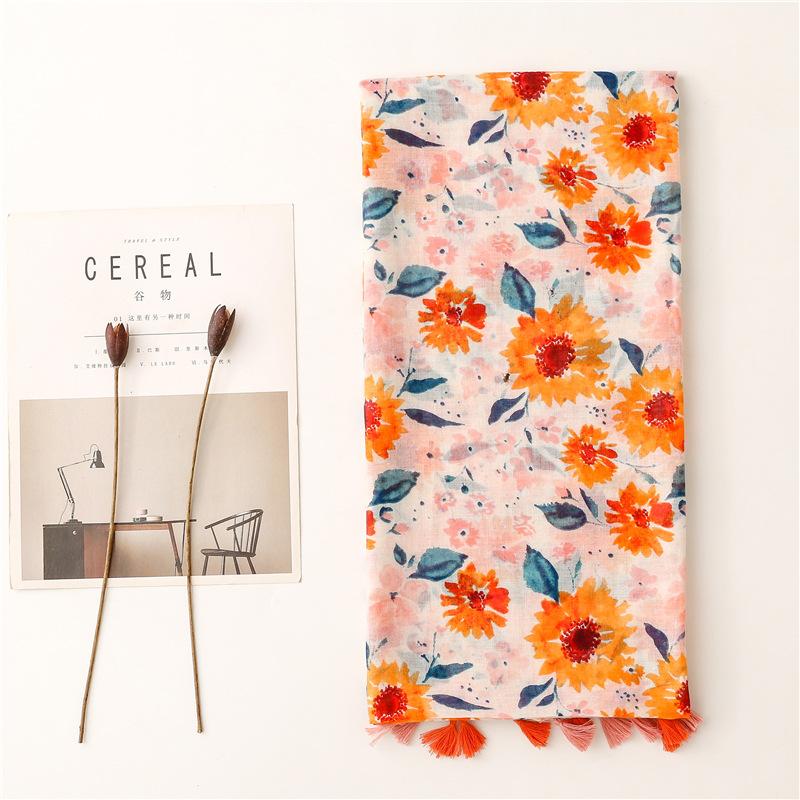Fashion Luxury Women Viscose Scarf Ventilate Designer Shawl Cotton Linen Tassel Pashmina Muslim Hijab Wrap Floral