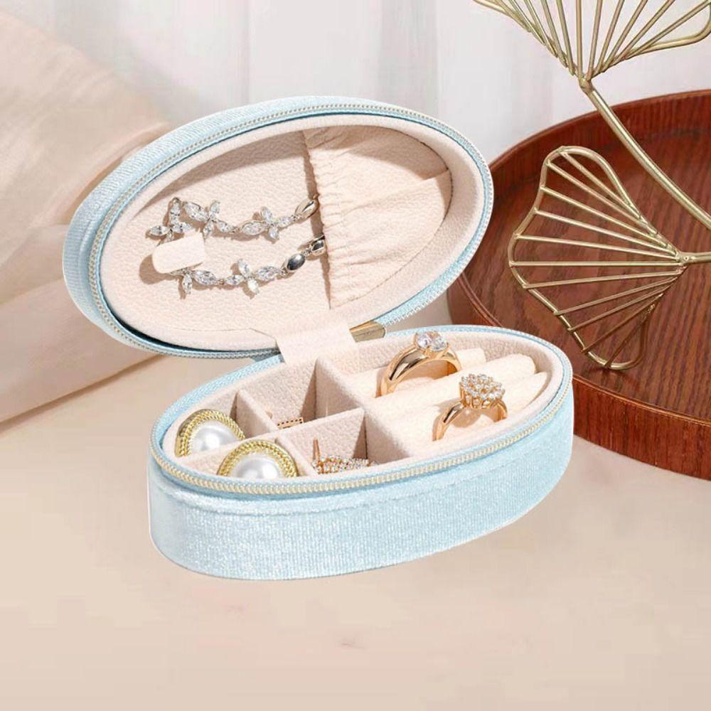 Mini Oval Jewelry Box Zipper Jewelry Organizer Portable Jewelry Packaging Box  Earrings