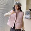 Light Blue Sleeveless Stand-up Neck Down Cotton Jacket Women's Winter New Small Short Warm Bread Jacket