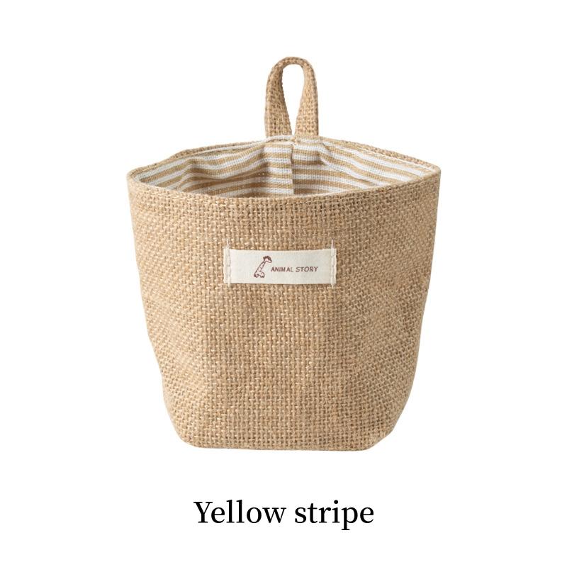 Hanging Storage Bag Fabric Jute Desktop Storage Bucket Home Office Organizer Flower Pot Small Sack Bathroom Kitchen Basket