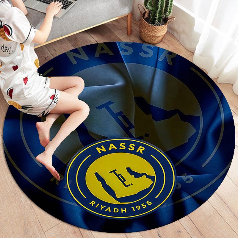 Al-Nassr FC Runder Teppich, Teppich für Wohnzimmer Schlafzimmer Sofa Spielzimmer Dekoration, Rutschfeste Fußmatte