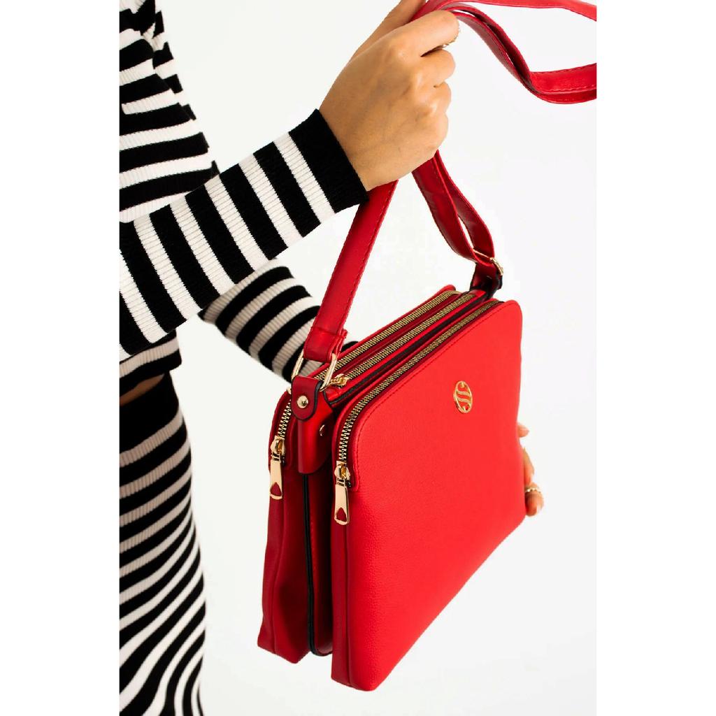 Schwarze Damen-Schultertasche aus weichem Leder mit 4 Fächern, langem Kreuzriemen, mittlerer Größe, nützliche Umhängetasche