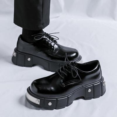 Fashion Fashion Brand Classic Black Lace Up Derby Leather Shoes for Spring Men's Comfortable Thick Soled Round Toe Formal Leather Shoes