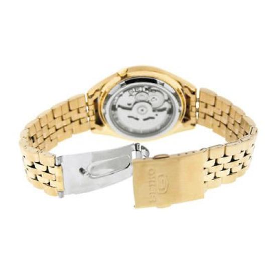 Seiko 5 Men's Mechanical Automatic Watch SNKL40K1 Black Dial, Gold-Plated Stainless Steel Case and Bracelet, 38mm, Day-Date