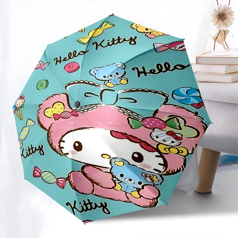 1pc Hello Kitty Automatic Opening/Closing Umbrella with Portable Tri-Fold Design, 8-Bone Iron Frame Outdoor Umbrella, Perfect Gift for Fans, Travelers