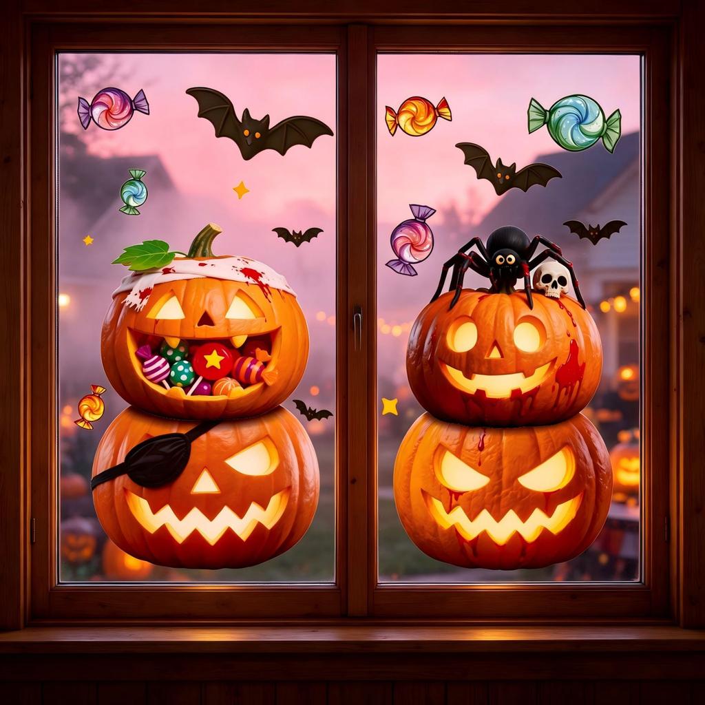 Halloween decoration bat ghost window sticker Halloween party atmosphere layout creative pumpkin lantern static glass sticker