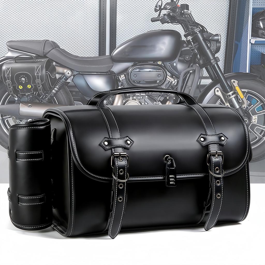 Motorcycle Tail Bag Seat Bag Saddlebags Luggage Bag Multifunctional PU Leather Motorbike Helmets Bag Storage Bag