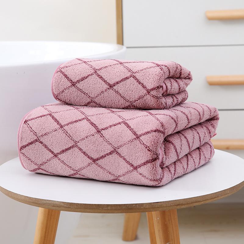 2 Pcs Checkered Towel Bath Towel Set (Multi-Color) - Absorbent & Soft Home Towels