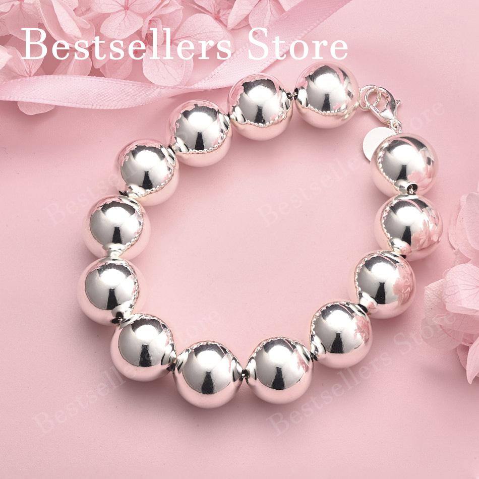 925 Sterling Silver 8-inch Shiny Round Bead Bracelet, Fashionable Women's Party Wedding Accessories and Accessories