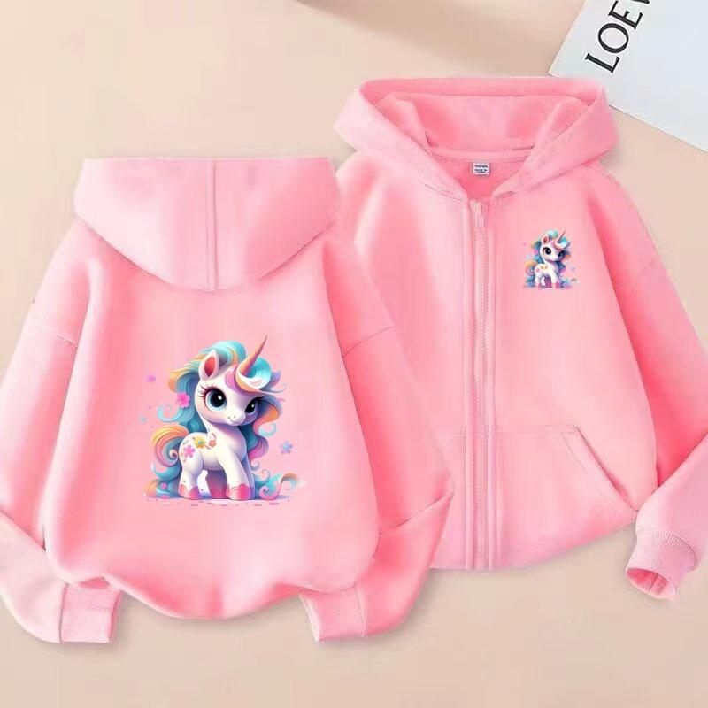 Girls Boy Leisure Sweatshirt Coat Children's Pretty Girl Pink Gift Charming Unicorn Cardigan Hoodies Kawaii Zipper Style