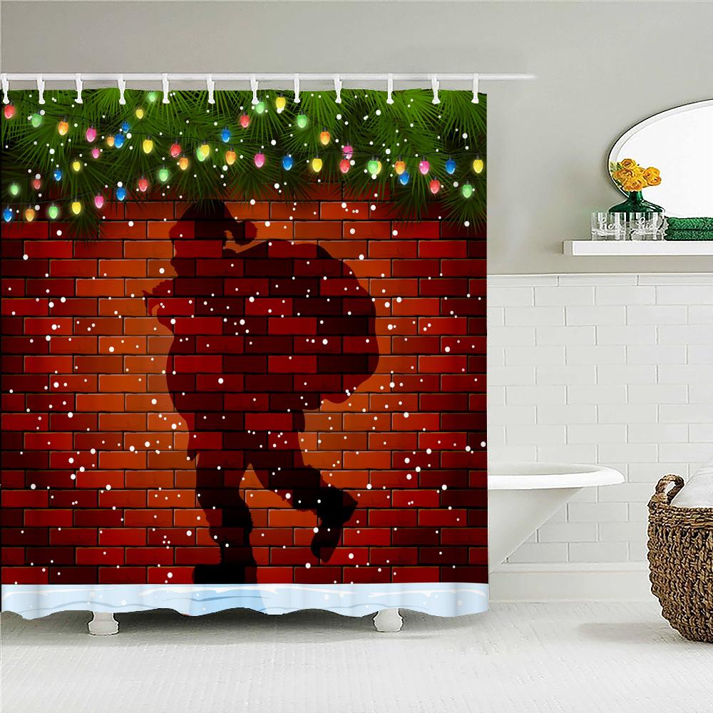 Frohe Weihnachten Duschvorhänge 3D Badvorhänge Schneemann Weihnachtsmann Baum Hirsch Dekorativer Polyesterstoff 180*240Cm Sichtschutz