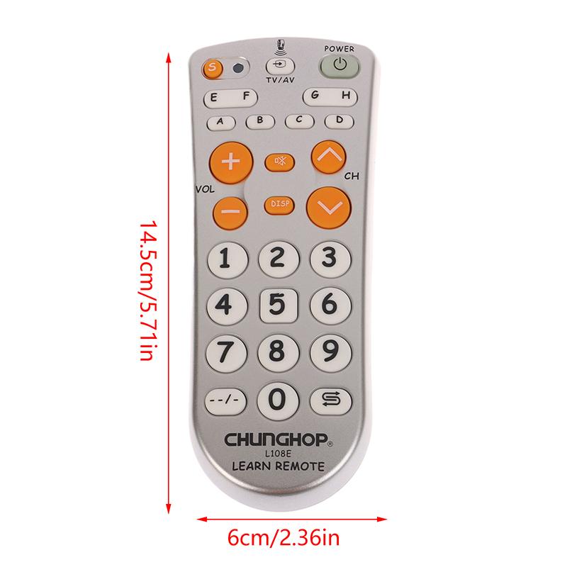 Telecomando Universale Combinato Tipo Apprendimento IR Chunghop L108E Per Tv/Sat/Dvd/Cbl/Dvb-T/Aux Tasto Grande Copia