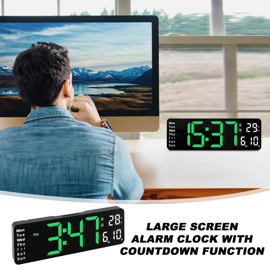 Digital Alarm Clock Digital Clock LED Big Display Battery Operated Temperature Date Display Dimmable Electronics Bedroom