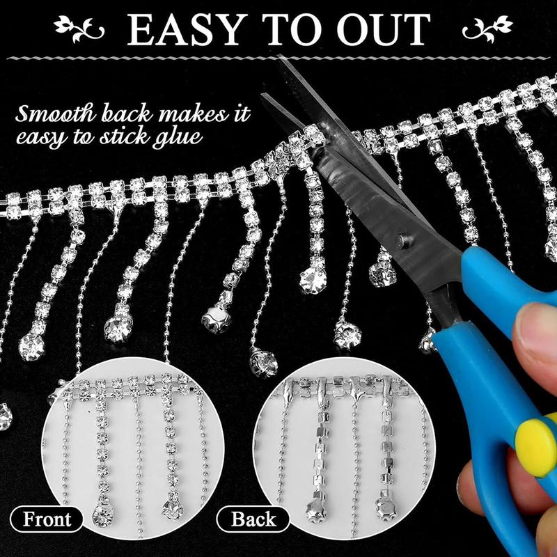 1 Yard Rhinestone Ribbon Tassel Chain Rhinestones Fringe Trim Diamond Crystal Long Tassel Trim for Clothing Accessories DIY