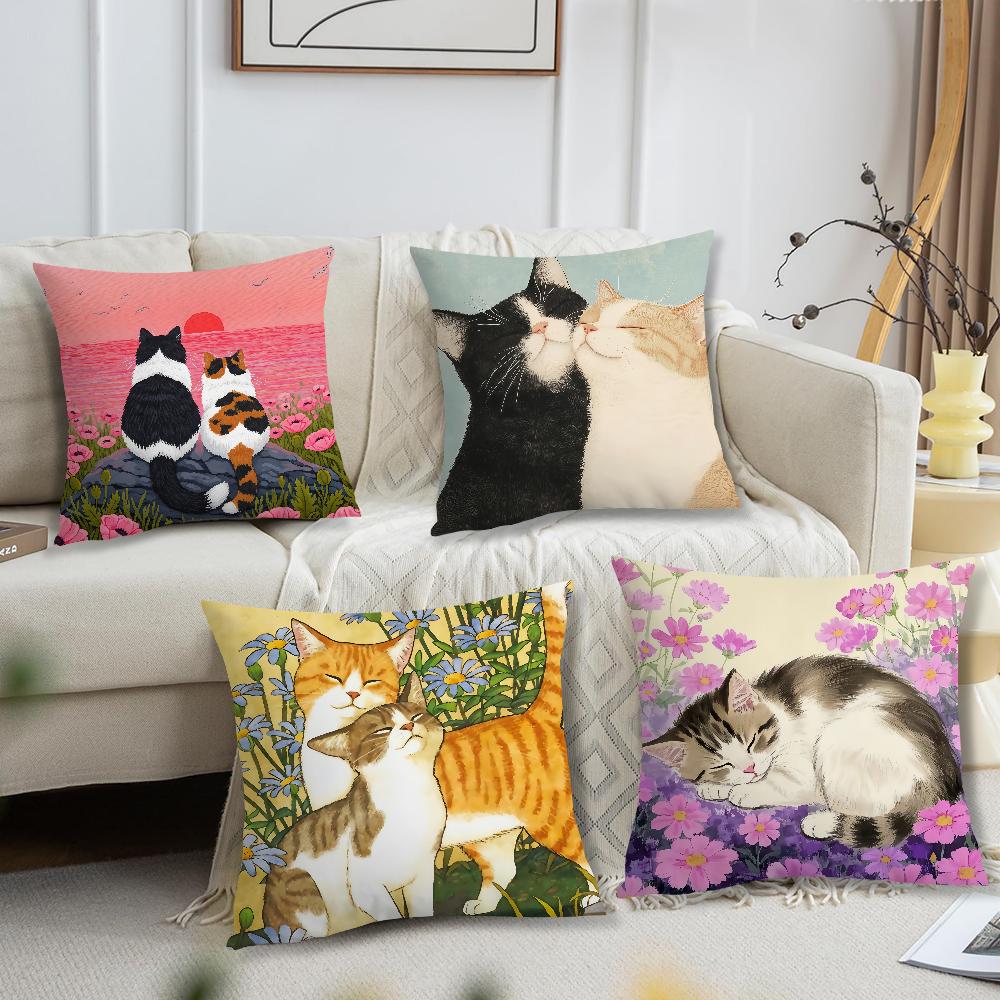 Fashion Cute Kitten Kawaii Cat Flower Cushion Cover Soft Pillow Case for Sofa Living Room Home Office Decor Protective Covers