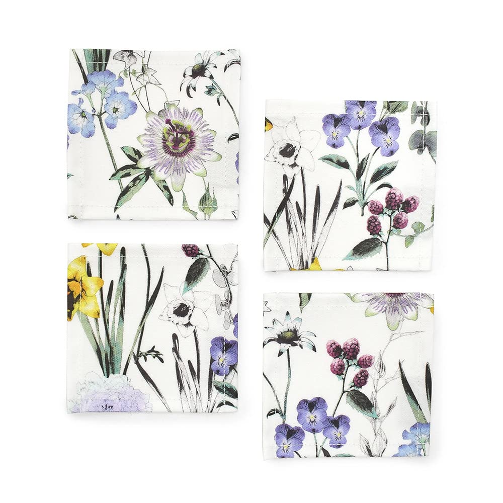 

Stylish Laminated Fabric Set of Nordic Floral and Botanical Style W3000610 Coasters, 4, Washable, Decor, белый