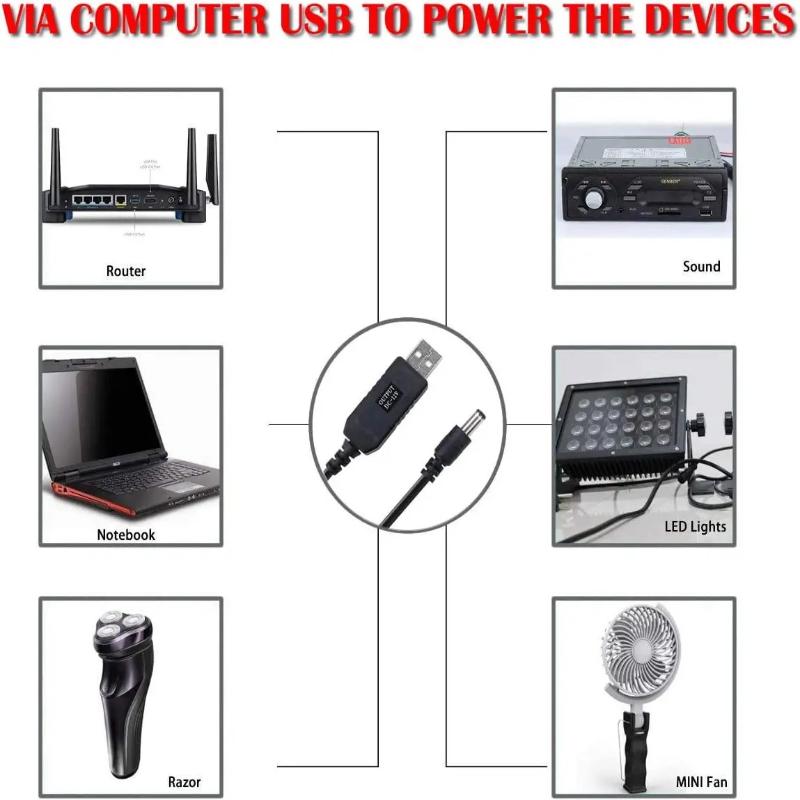 WiFi to Power Bank Cable Connector 5.5*2.1mm DC 5V to 9/12V USB Cable Boost Converter for WiFi Devices