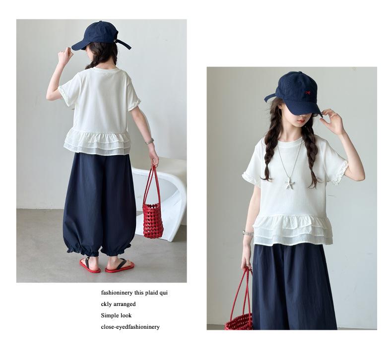 Girls' Lace Half-Sleeve Top & Nine-Point Bloomer Summer Set - Korean Style
