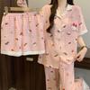 Cloud Cotton Pajamas Women'S Summer Sweet Girl Soft Short-Sleeved Three-Piece High-Value Cartoon Loungewear