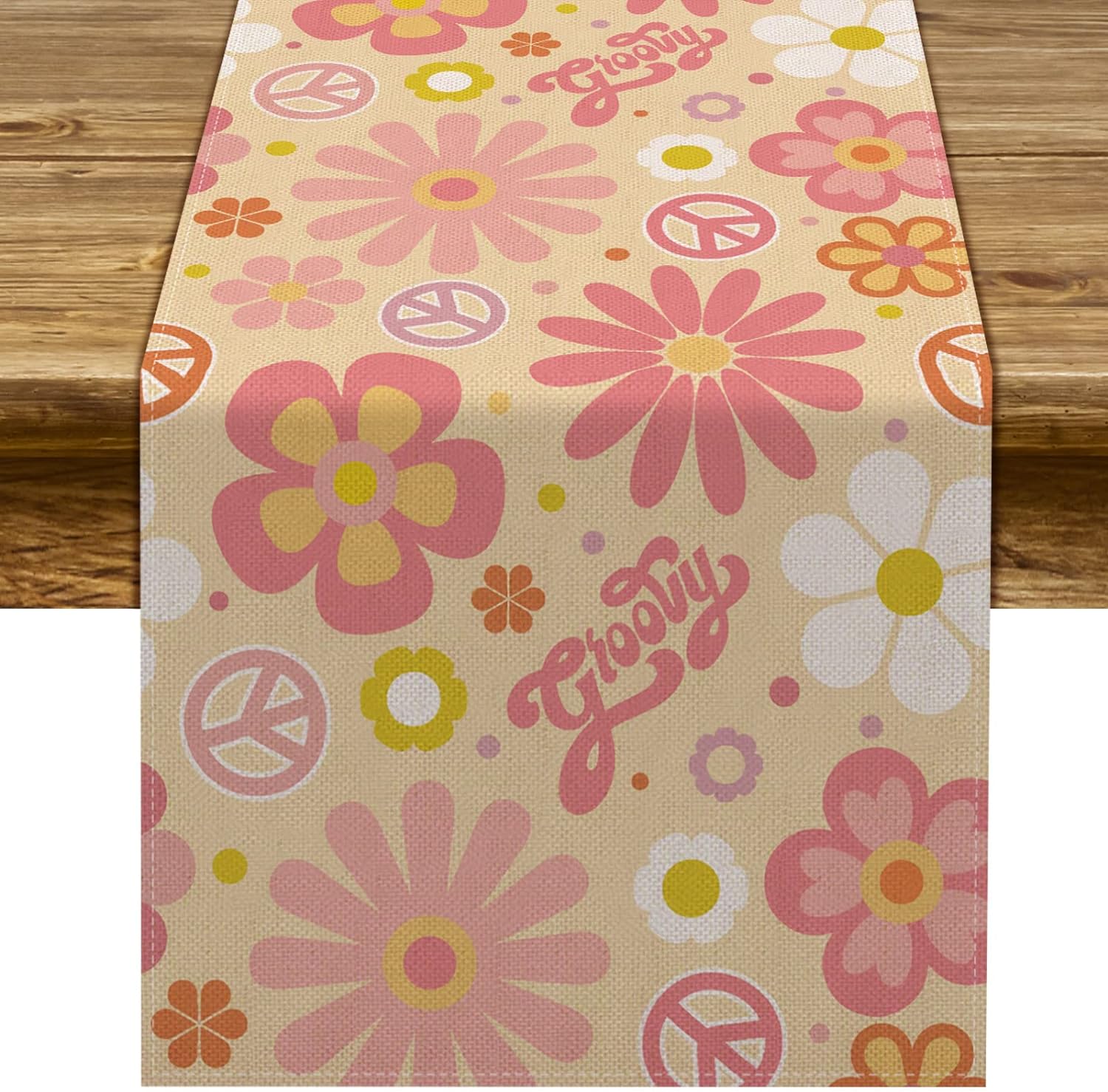 Groovy Linnen Tafel Runner Commode Sjaals Herbruikbaar Margriet Retro Hippie Boho Regenboog Keukentafel Lopers Feest Decoraties 150x33cm