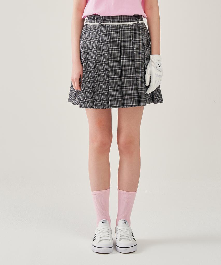 Marje Line-Point Pleated Skirt Check