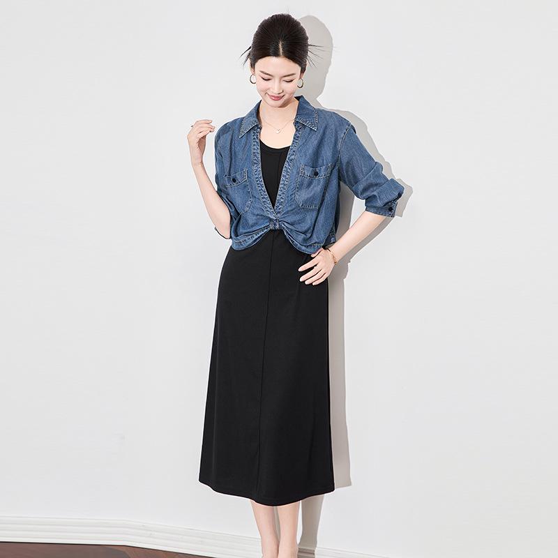

Retro Tencel Denim Slimming Sleeveless Top & Dress Set Small