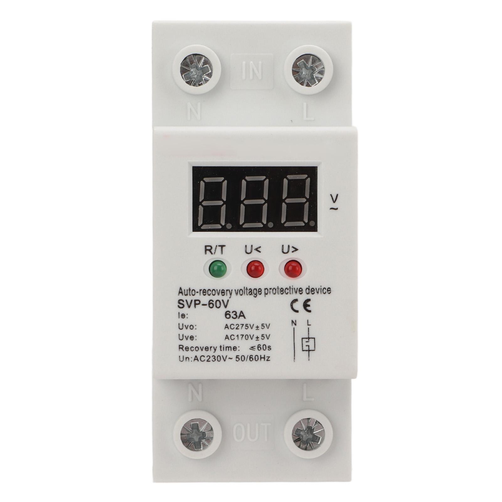 

Auto Recovery Voltage Protectve Device 230V Single Phase LED Digital Display Over Under Voltage Protector