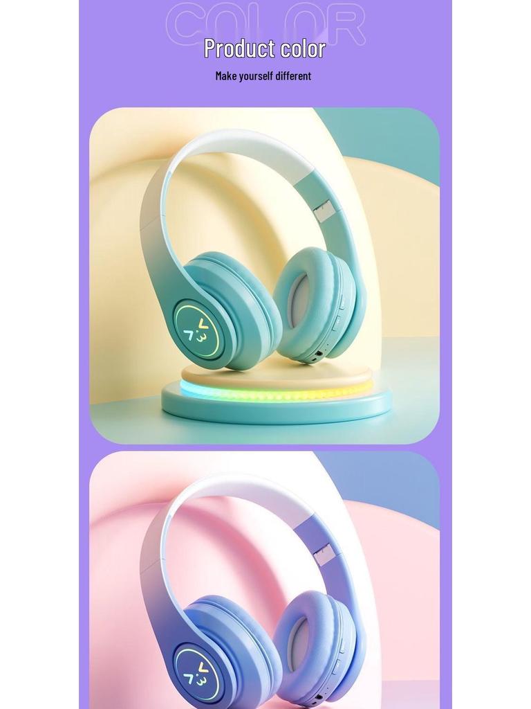 B39 Gradient Color Over-Ear Luminous Bluetooth Gaming Headset with Heavy Bass.