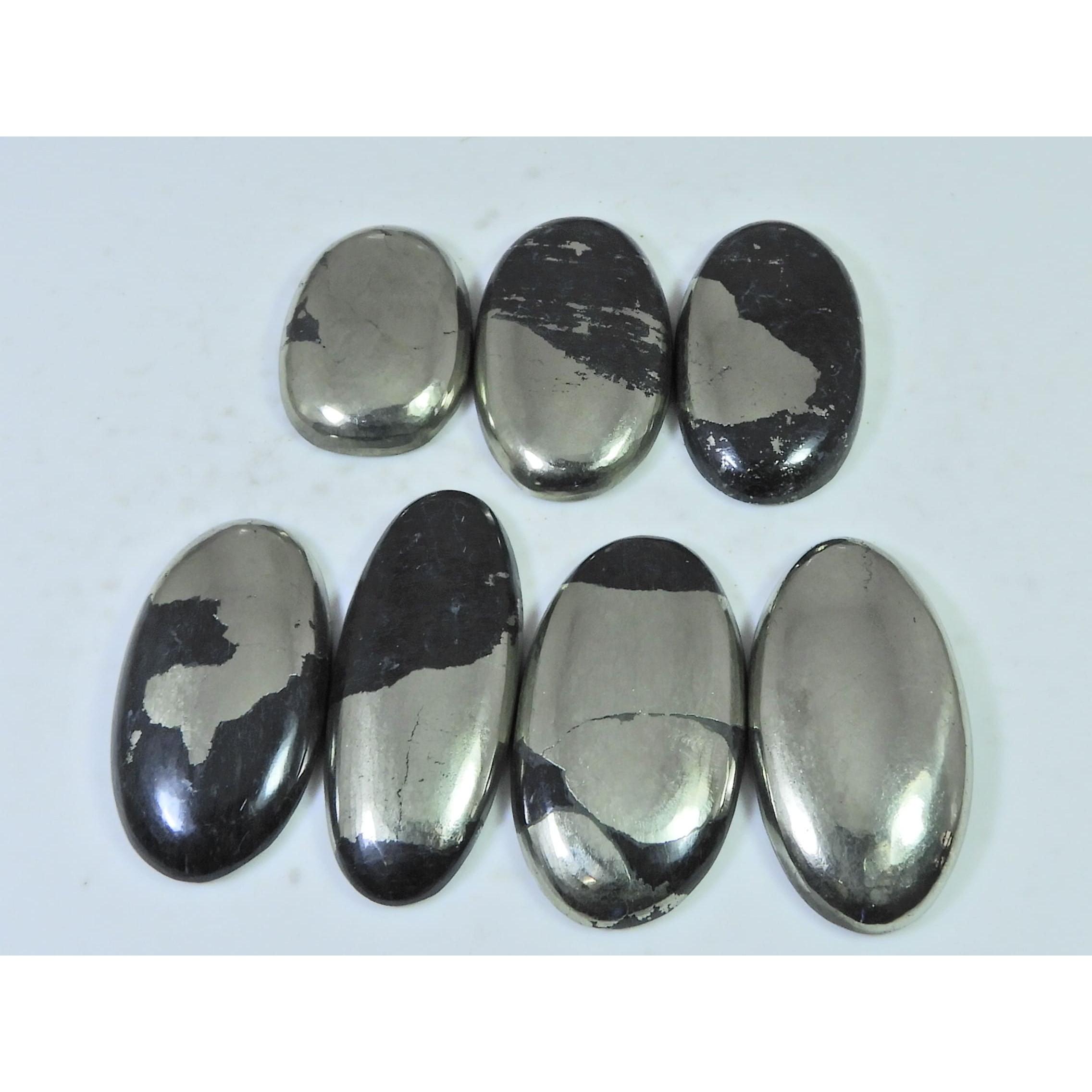 380Cts. Natural Apache Gold Pyrite Oval Cabochon Loose Gemstone 07 Pcs Lot C-1285