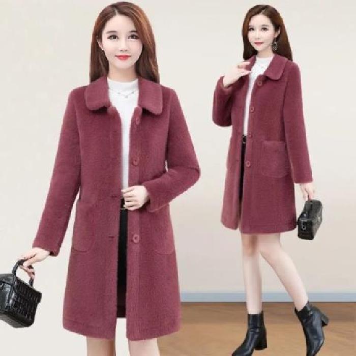 Stylish Medium-length Wooln Blend Jacket for Women Winter Arrival Korean Version Mother Clothing Overcoat
