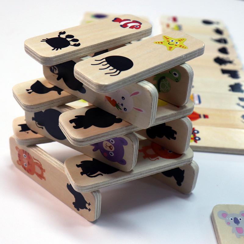 Wooden Childrens Montessori Animal Shadow Matching Puzzle Educational Toy For Kids Development