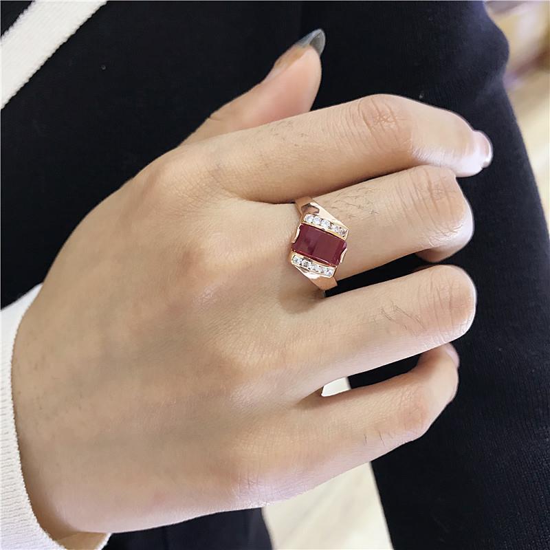 Russian Purple Gold Inlaid Redstone Simple Sweet Fashion Light Luxury Advanced Rose Gold Plated Adjustment Ring