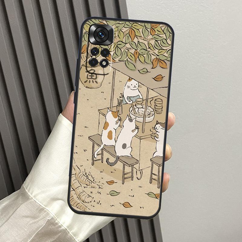 

Японский чехол с рисунком кота и напитком для Xiaomi Redmi Note 13 Pro 14 12 11 10 15 Pro Plus Redmi 14C 13C 15C 10C 12C 15 Funda Redmi Note 9
