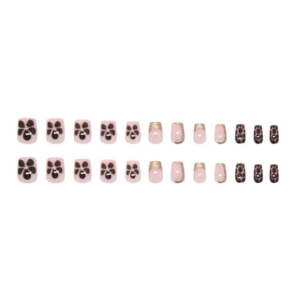 24pcs Metallic Irregular Flowers False Nails French Press On Nails New Fake Nails  Women Girls