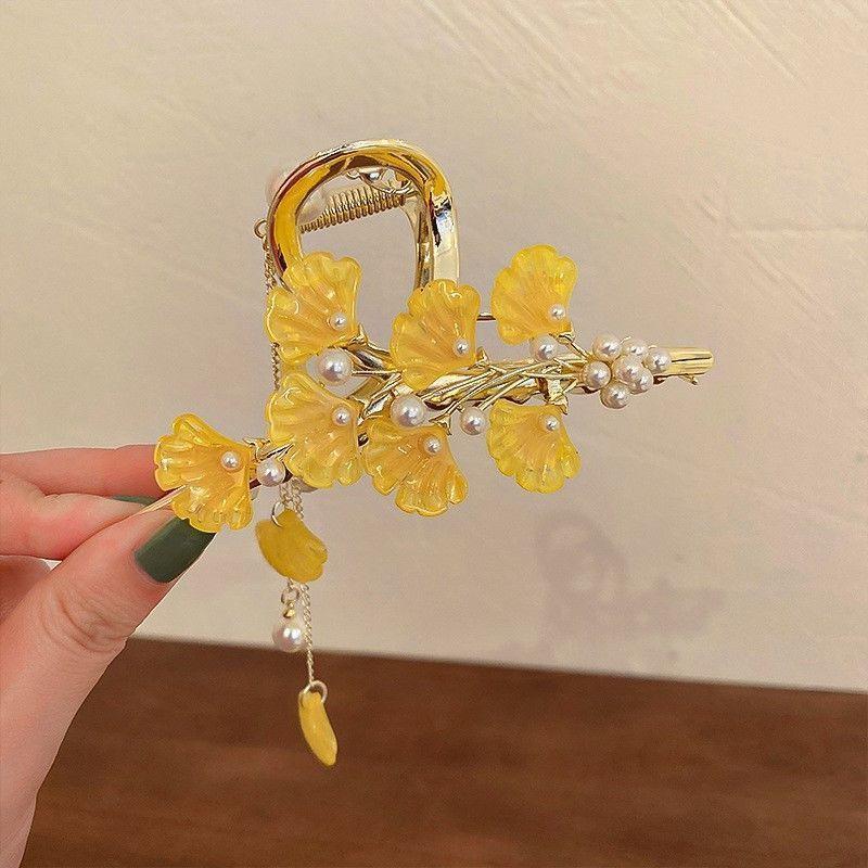 Fashion Ginkgo Leaves Hair Clip Vintage Metal Ponytail Claw Clip Women Banquet Metal Crab Claw Hairaccessories for Women