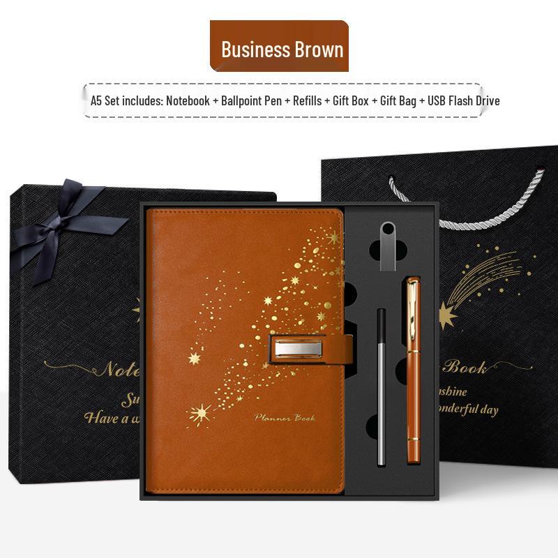 Set de regalo de cuaderno Star Double Line 2026: Libro de registro de reuniones de negocios y oficina de mayor grosor