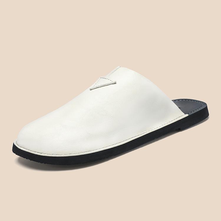 Weiße Lederschuhe für Herren Mules Halb-Drag Loafer Hausschuhe Offene Freizeitschuhe Slides Sandalen Rückenloses Slip-On Flache Schuhe