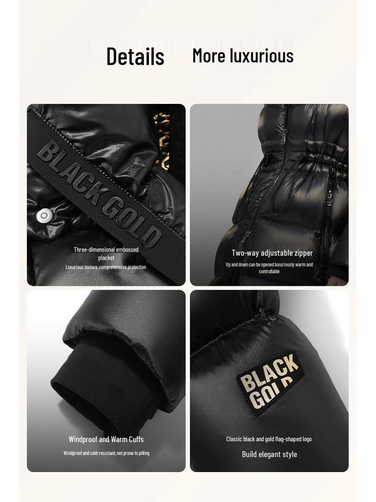Schwarzgoldene Damen Slimming Lange Daunenjacke - Winter 2025, Kältebeständiger & Warmer Mantel.