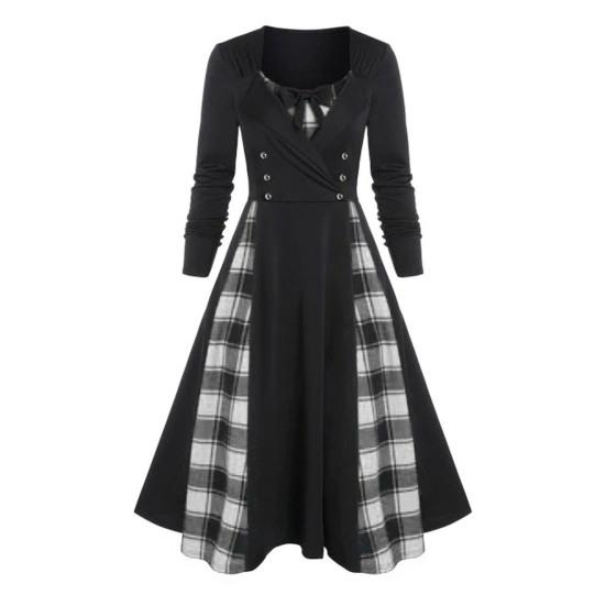

Женское платье миди с круглым вырезом и длинными рукавами, клетчатое платье с принтом, двубортный декор с бантом, конькобежный подол, вечернее платье трапециевидной формы, уличная одежда 3XL белый