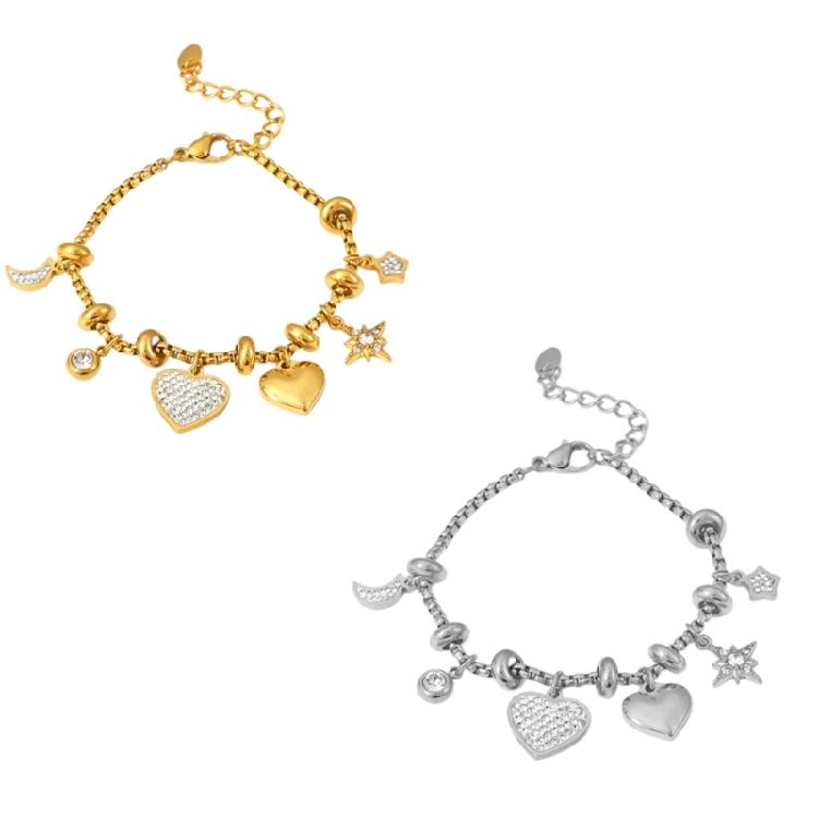 Women's Heart Charm Bracelet In 18k Gold Plated Sturdy Stainless Steel Adorned with Stylish Zircon Materials Use
