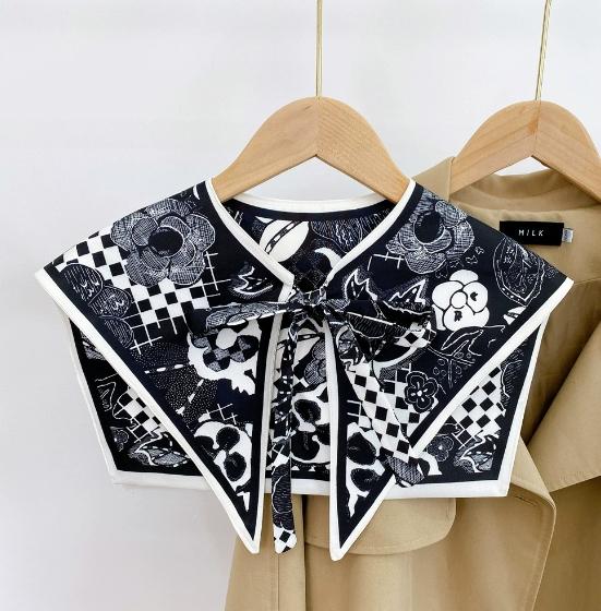 New Design Floral Shawl Fake Collar Women Detachable Collars Big Lapel False Collar Shoulder Wrap Scarf Clothing Accessories