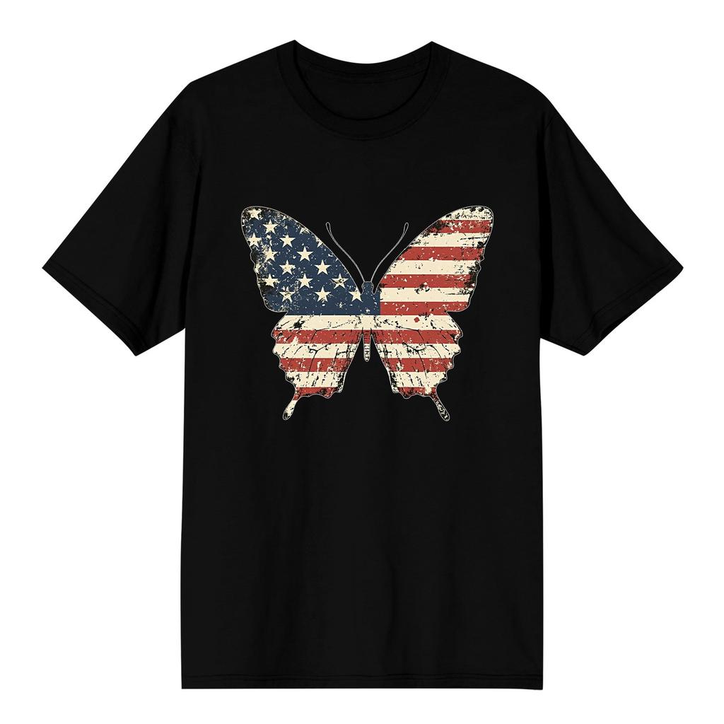 Adults Casual Daily Round Neck Independence Day Printed Short Sleeved T-shirt Letter Top