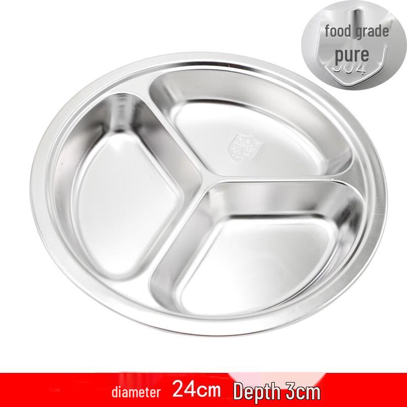 304 Stainless Steel Round 3-Compartment Canteen Plate