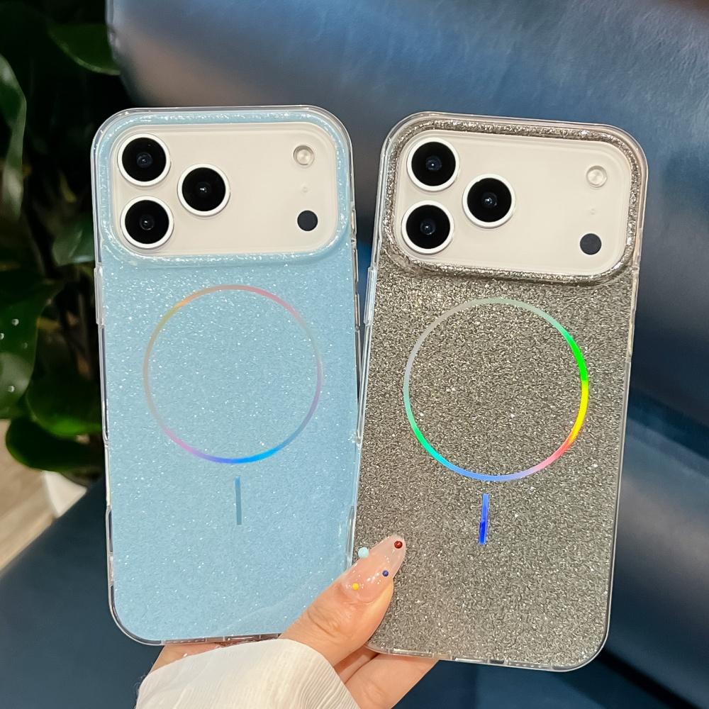 Luxury Laser Glitter ForMagsafe Phone Case ForiPhone 17 Air 16 15 14 Plus 13 Pro Max Shockproof Shiny Bumper Crystal Cover