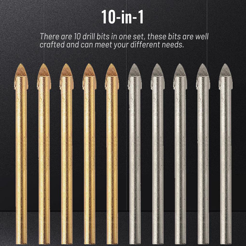 10 Pieces Glass Drill Bits Assortment Portable Ceramic Concrete Metal Hole Puncher Assorted Kit Power Tools Accessories