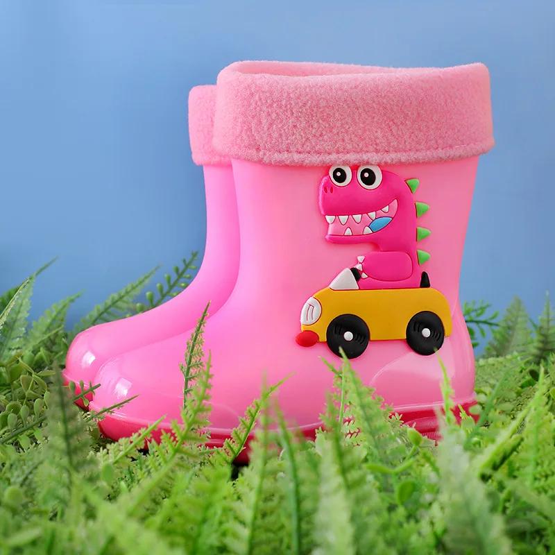 

детские резиновые сапоги FourSeasons Baby, водонепроницаемые, противоскользящие, с плюшевой теплой подкладкой, с мультяшным рисунком 18 18cm